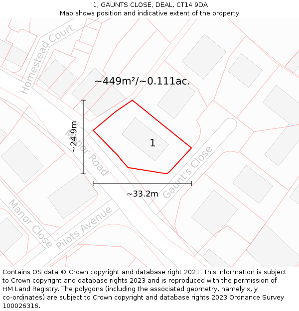 1, GAUNTS CLOSE, DEAL, CT14 9DA: Plot and title map