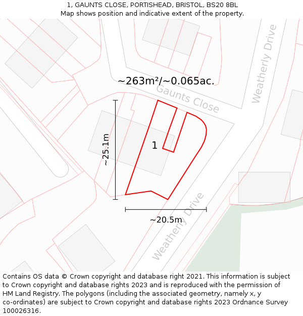 1, GAUNTS CLOSE, PORTISHEAD, BRISTOL, BS20 8BL: Plot and title map