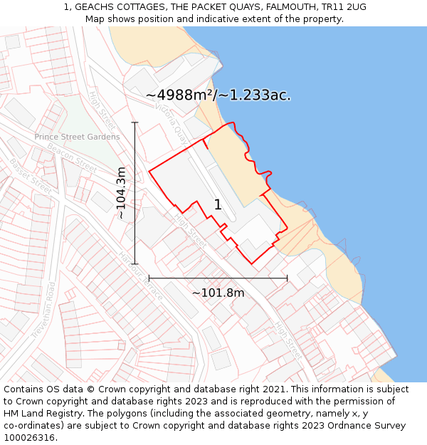 1, GEACHS COTTAGES, THE PACKET QUAYS, FALMOUTH, TR11 2UG: Plot and title map