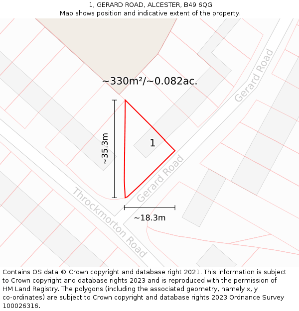 1, GERARD ROAD, ALCESTER, B49 6QG: Plot and title map
