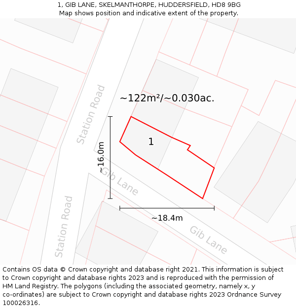 1, GIB LANE, SKELMANTHORPE, HUDDERSFIELD, HD8 9BG: Plot and title map