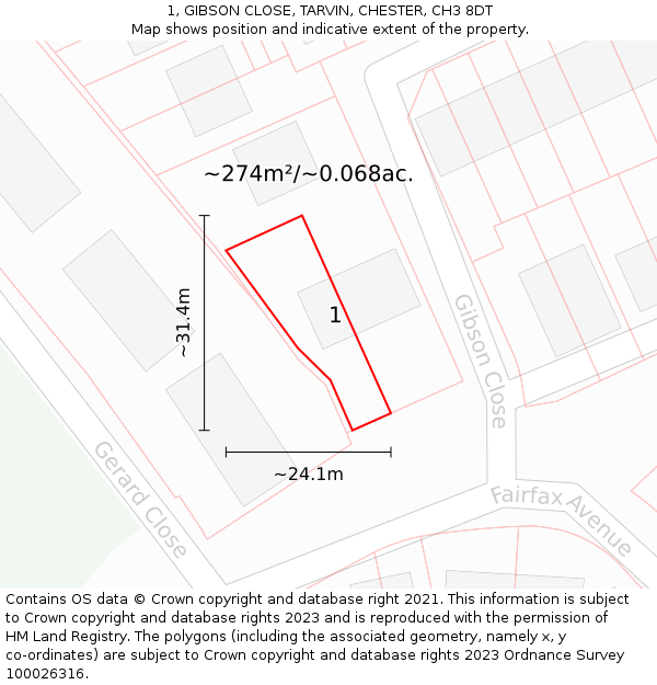 1, GIBSON CLOSE, TARVIN, CHESTER, CH3 8DT: Plot and title map