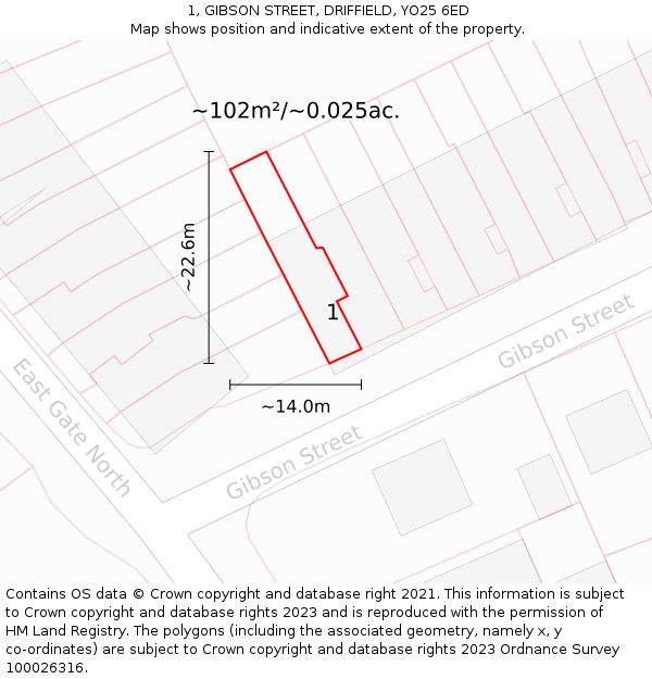 1, GIBSON STREET, DRIFFIELD, YO25 6ED: Plot and title map