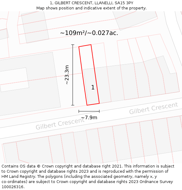 1, GILBERT CRESCENT, LLANELLI, SA15 3PY: Plot and title map