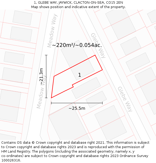 1, GLEBE WAY, JAYWICK, CLACTON-ON-SEA, CO15 2EN: Plot and title map