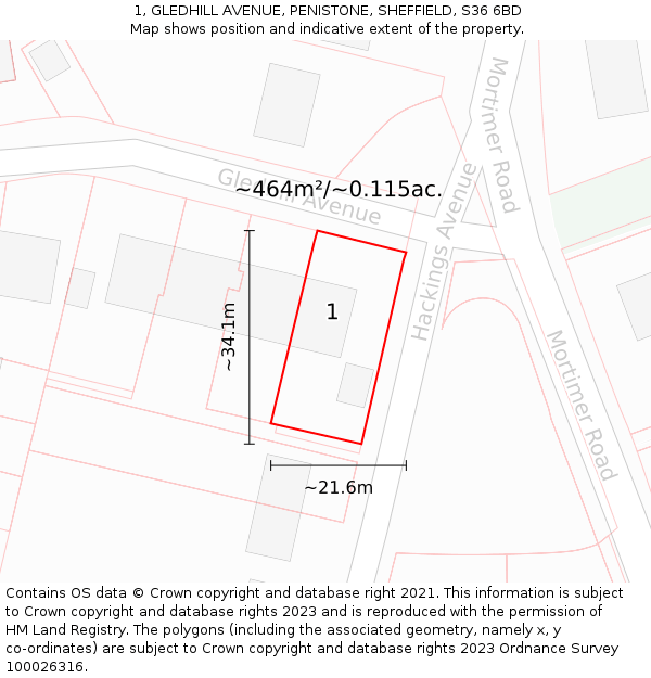 1, GLEDHILL AVENUE, PENISTONE, SHEFFIELD, S36 6BD: Plot and title map