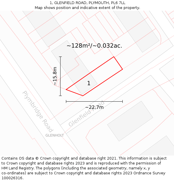 1, GLENFIELD ROAD, PLYMOUTH, PL6 7LL: Plot and title map