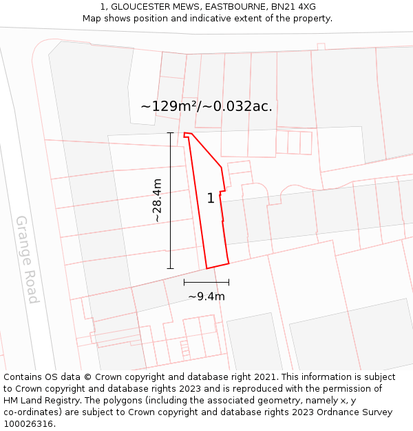 1, GLOUCESTER MEWS, EASTBOURNE, BN21 4XG: Plot and title map