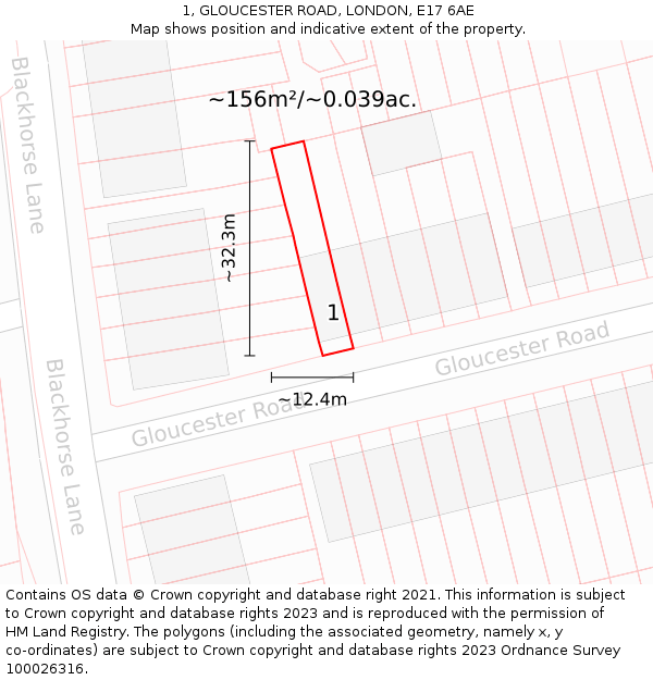 1, GLOUCESTER ROAD, LONDON, E17 6AE: Plot and title map