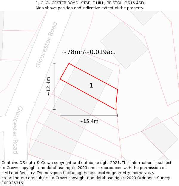 1, GLOUCESTER ROAD, STAPLE HILL, BRISTOL, BS16 4SD: Plot and title map
