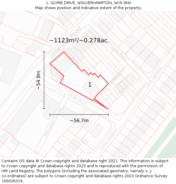 1, GLYME DRIVE, WOLVERHAMPTON, WV6 9NX: Plot and title map