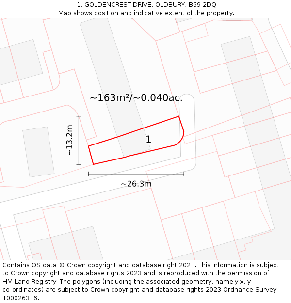 1, GOLDENCREST DRIVE, OLDBURY, B69 2DQ: Plot and title map