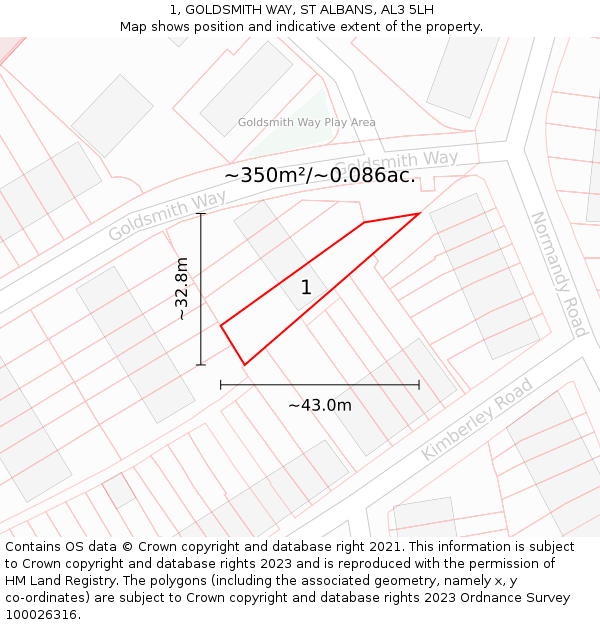 1, GOLDSMITH WAY, ST ALBANS, AL3 5LH: Plot and title map