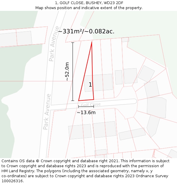 1, GOLF CLOSE, BUSHEY, WD23 2DF: Plot and title map