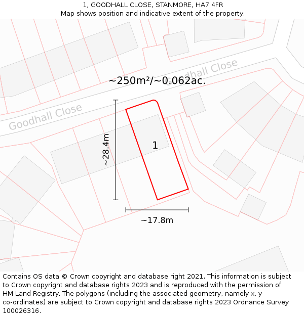 1, GOODHALL CLOSE, STANMORE, HA7 4FR: Plot and title map