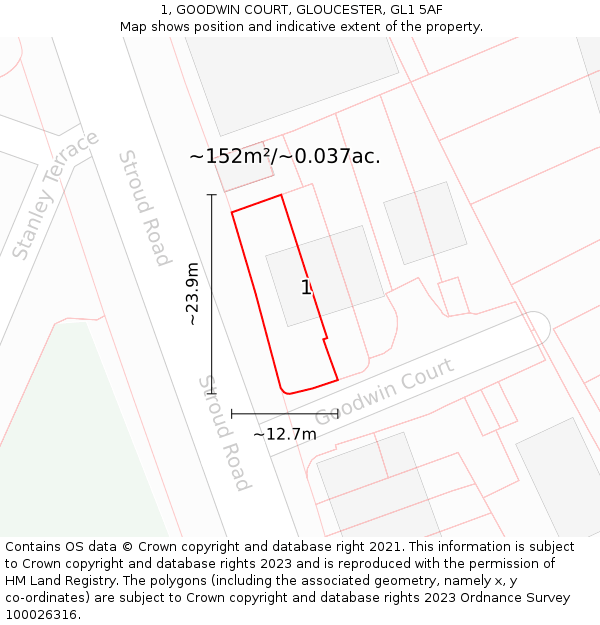 1, GOODWIN COURT, GLOUCESTER, GL1 5AF: Plot and title map