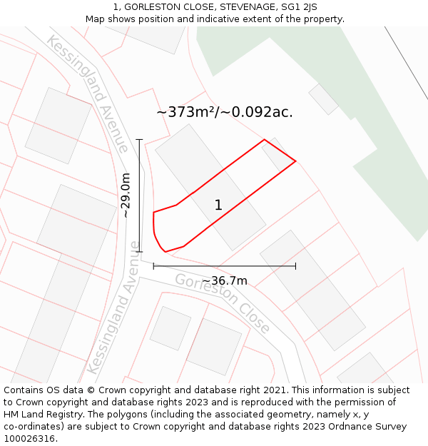 1, GORLESTON CLOSE, STEVENAGE, SG1 2JS: Plot and title map