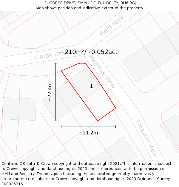 1, GORSE DRIVE, SMALLFIELD, HORLEY, RH6 9GJ: Plot and title map