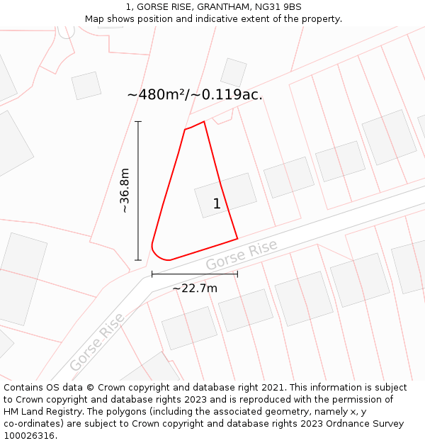 1, GORSE RISE, GRANTHAM, NG31 9BS: Plot and title map