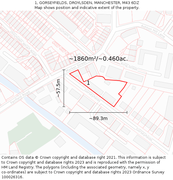 1, GORSEYFIELDS, DROYLSDEN, MANCHESTER, M43 6DZ: Plot and title map