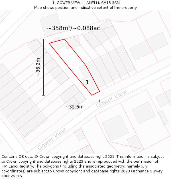 1, GOWER VIEW, LLANELLI, SA15 3SN: Plot and title map