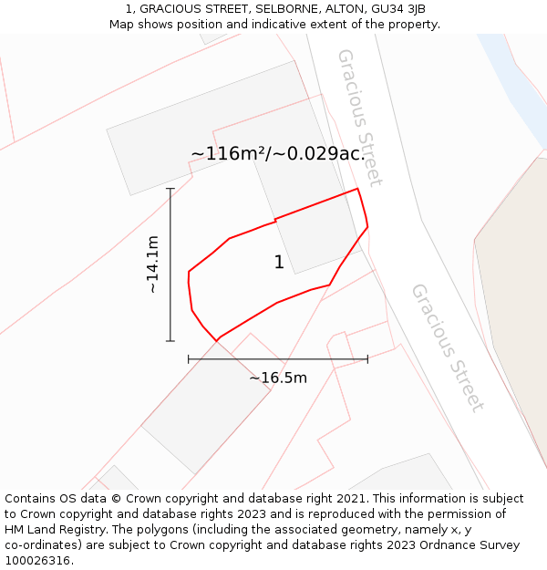 1, GRACIOUS STREET, SELBORNE, ALTON, GU34 3JB: Plot and title map