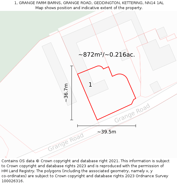1, GRANGE FARM BARNS, GRANGE ROAD, GEDDINGTON, KETTERING, NN14 1AL: Plot and title map