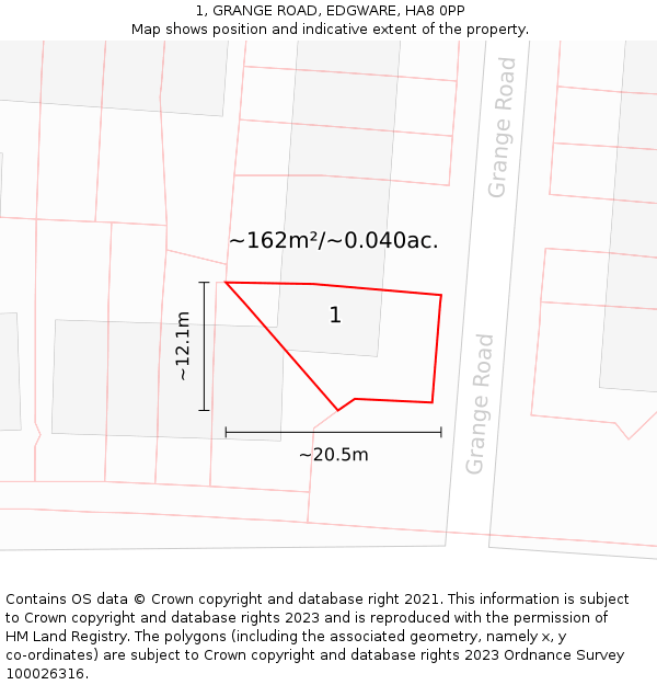 1, GRANGE ROAD, EDGWARE, HA8 0PP: Plot and title map