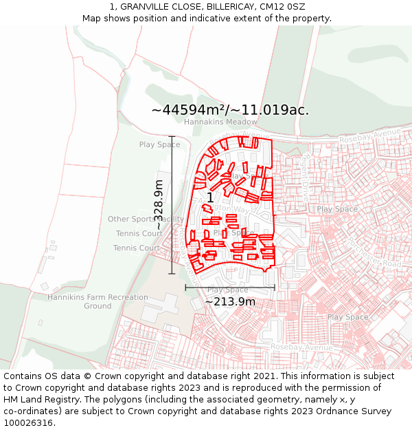 1, GRANVILLE CLOSE, BILLERICAY, CM12 0SZ: Plot and title map