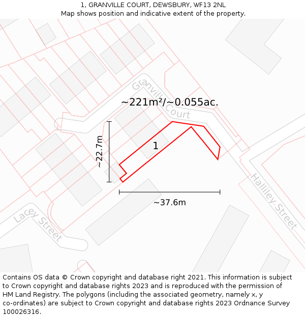 1, GRANVILLE COURT, DEWSBURY, WF13 2NL: Plot and title map