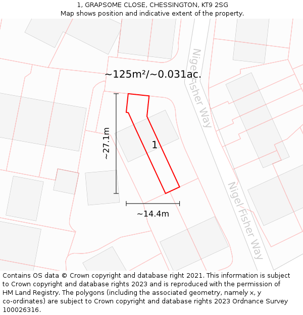 1, GRAPSOME CLOSE, CHESSINGTON, KT9 2SG: Plot and title map