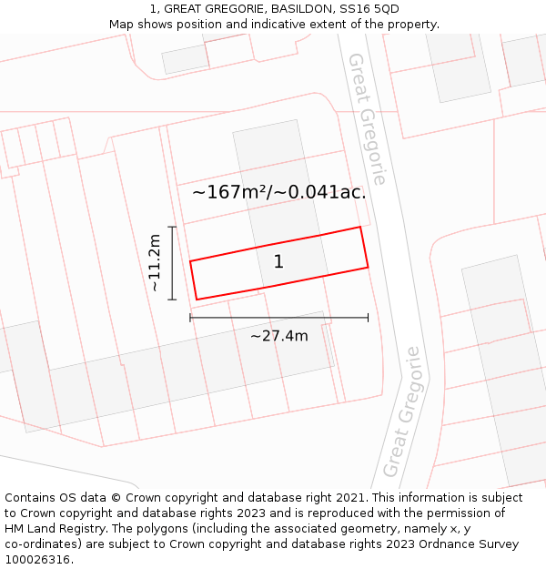 1, GREAT GREGORIE, BASILDON, SS16 5QD: Plot and title map
