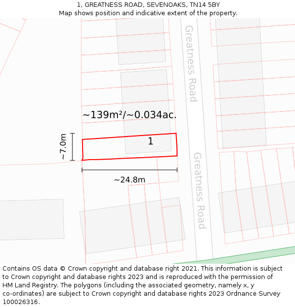1, GREATNESS ROAD, SEVENOAKS, TN14 5BY: Plot and title map