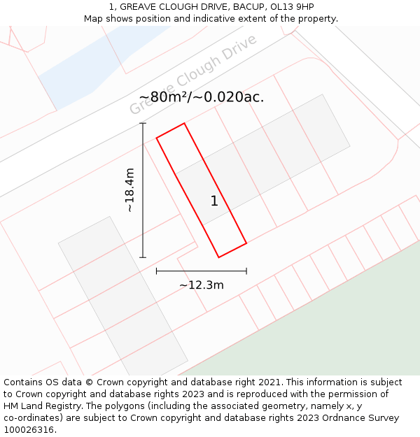 1, GREAVE CLOUGH DRIVE, BACUP, OL13 9HP: Plot and title map