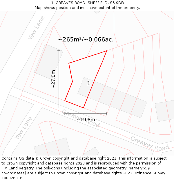 1, GREAVES ROAD, SHEFFIELD, S5 9DB: Plot and title map