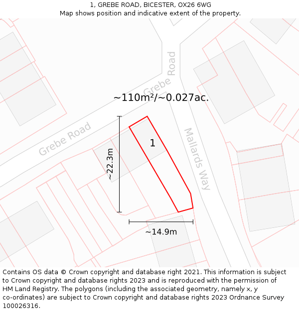 1, GREBE ROAD, BICESTER, OX26 6WG: Plot and title map