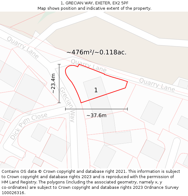 1, GRECIAN WAY, EXETER, EX2 5PF: Plot and title map