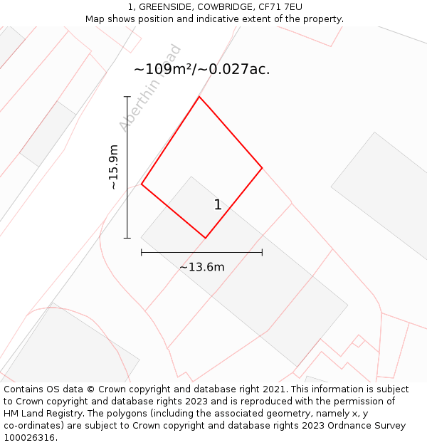 1, GREENSIDE, COWBRIDGE, CF71 7EU: Plot and title map