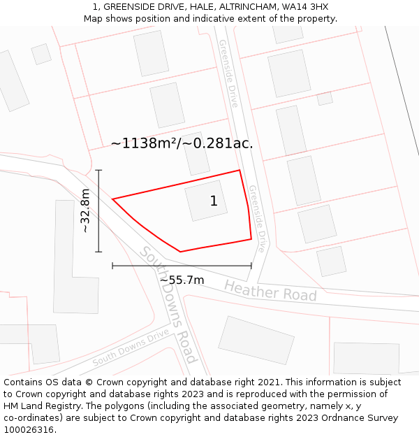 1, GREENSIDE DRIVE, HALE, ALTRINCHAM, WA14 3HX: Plot and title map