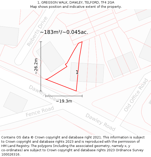 1, GREGSON WALK, DAWLEY, TELFORD, TF4 2GA: Plot and title map