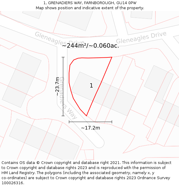 1, GRENADIERS WAY, FARNBOROUGH, GU14 0PW: Plot and title map