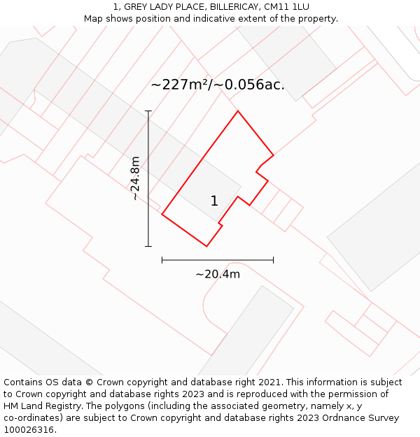 1, GREY LADY PLACE, BILLERICAY, CM11 1LU: Plot and title map