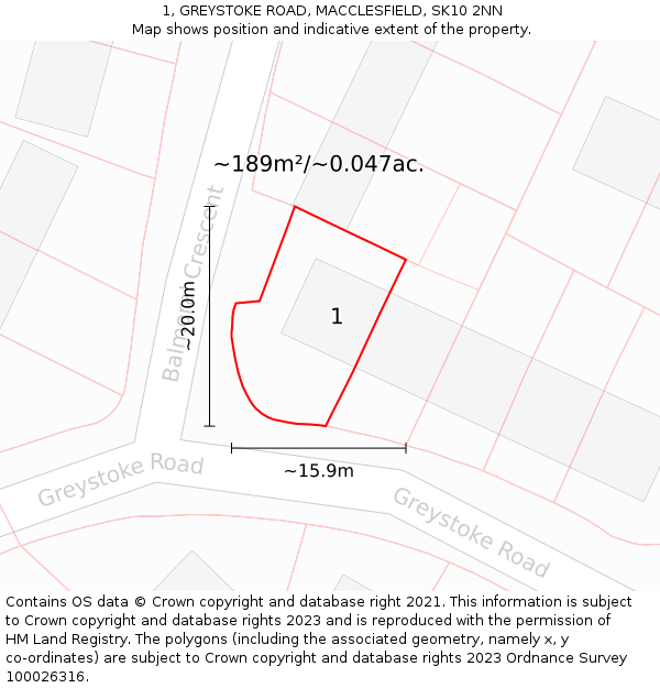 1, GREYSTOKE ROAD, MACCLESFIELD, SK10 2NN: Plot and title map