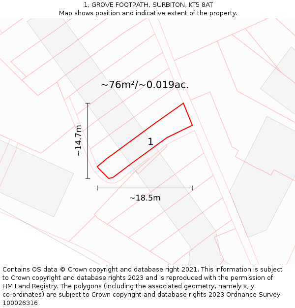 1, GROVE FOOTPATH, SURBITON, KT5 8AT: Plot and title map