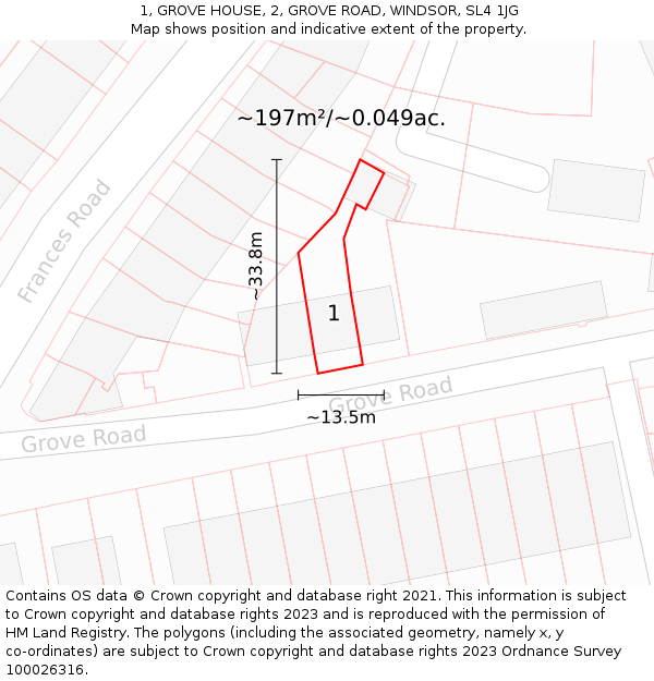 1, GROVE HOUSE, 2, GROVE ROAD, WINDSOR, SL4 1JG: Plot and title map