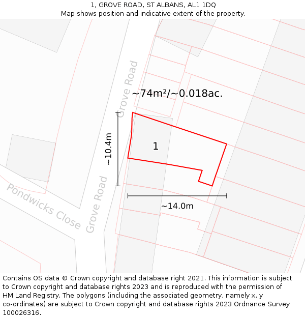 1, GROVE ROAD, ST ALBANS, AL1 1DQ: Plot and title map