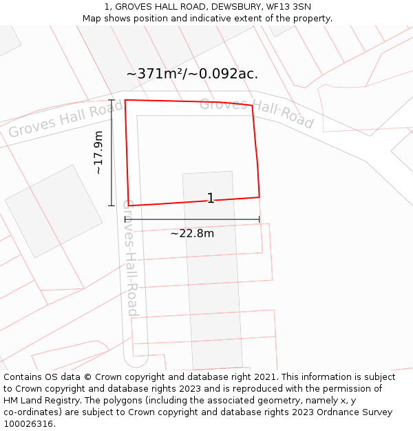 1, GROVES HALL ROAD, DEWSBURY, WF13 3SN: Plot and title map