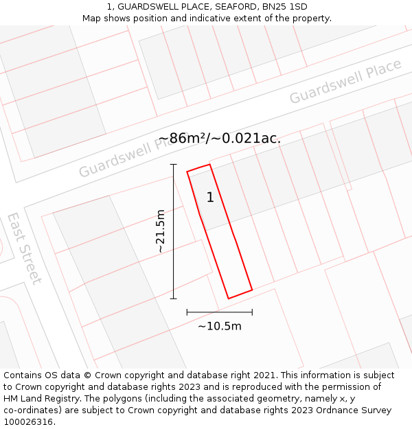 1, GUARDSWELL PLACE, SEAFORD, BN25 1SD: Plot and title map