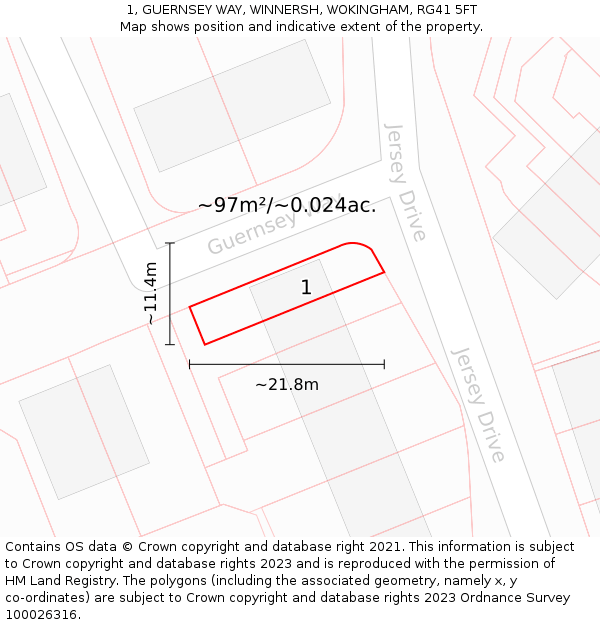 1, GUERNSEY WAY, WINNERSH, WOKINGHAM, RG41 5FT: Plot and title map