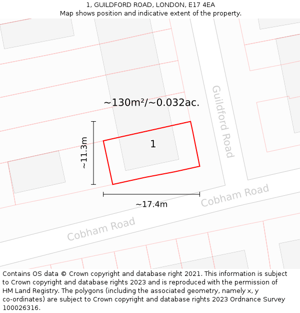 1, GUILDFORD ROAD, LONDON, E17 4EA: Plot and title map